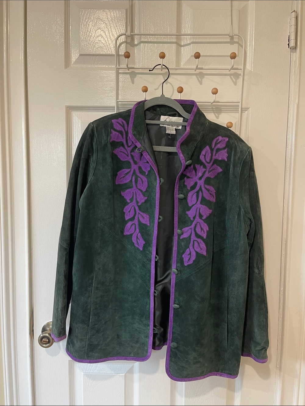 Linea by Louis Dell'Olio Dark Green Suede Jacket with Purple Trim